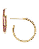 Small Yellow Gold Pink Sapphire Hoop Earrings