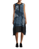 Cyra Printed Silk-Blend Shift Dress, Navy