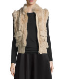 Rabbit Fur & Cable-Knit Vest