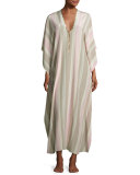 Metallic-Trim Silk Boubou/Caftan Coverup, Pink Pattern