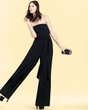 Strapless Belted Wide-Leg Jumpsuit, Black