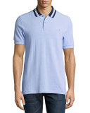 Oxford Bomber Piqué Polo Shirt, Light Blue