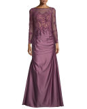 Long-Sleeve Embellished Taffeta Mermaid Gown, Orchid