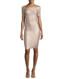 Carmen Bandage Cocktail Dress, Champagne Gold