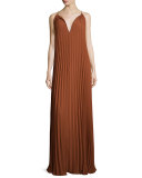 Cadence Sleeveless Pleated Maxi Dress, Cinnamon