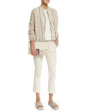 Monili-Trim Open-Front Cardigan, Butter