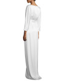 3/4-Sleeve Faux-Wrap Gown