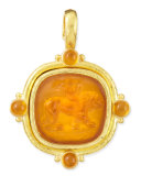 Cupid Riding Lion Intaglio Pendant, Amber 