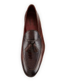 Ostrich/Leather Tassel Loafer, Brown