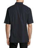 Arrow-Embroidered Short-Sleeve Sport Shirt, Navy