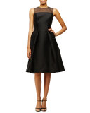 Sleeveless Sheer-Yoke Cocktail Dress, Black