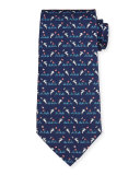 Bunny-Print Silk Tie, Blue/Pink
