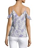 Aliyah Floral Print Cold-Shoulder Camisole Top, White/Purple