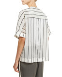 Striped Ruched-Waist Short-Sleeve Blouse, Multi