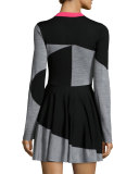 Colorblock Fit-and-Flare Skater Dress, Black/Gray Melange