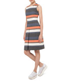 Striped Sleeveless Shift Dress, Orange Pattern