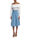 Off-Shoulder Cotton Peasant Blouse, Optic White