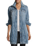 Long Trucker Denim Jacket, Light Brighton Blue