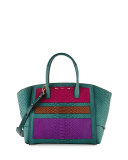Brera 34 Python Sport Satchel Bag, Turquoise/Pink/Brown/Purple