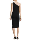 One-Shoulder Knit Midi Dress, Black