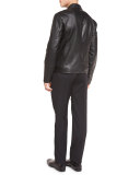 Crocodile-Embossed Leather Bomber Jacket, Black