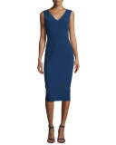Sleeveless V-Neck Sheath Dress, Sapphire