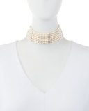 Seven-Strand Pearl Choker Necklace with Diamonds