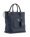Medium Vitello Diano North-South Tote Bag, Dark Blue (Baltico)