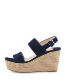 Suede Platform Espadrille Sandal, Oltremare