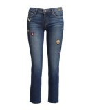 Jacqueline Patch Straight-Leg Jeans with Raw Hem, Arvin