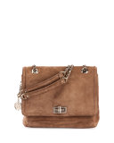 Happy Medium Suede Shoulder Bag, Dark Beige