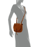 Zoe Suede Saddle Bag, Tan