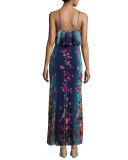 Floral-Print Tulle Ruffle Slip Dress, Blue
