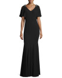 Sarabi Embellished-Shoulder Gown, Black
