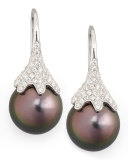 Gray South Sea Pearl & Diamond Drop Earrings, 0.56ct