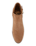 Paula Perforated Suede Bootie, Beige