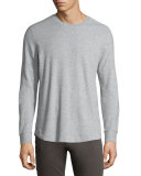 Long-Sleeve Waffle-Knit Sweater, Heather Grey