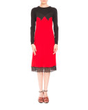 Long-Sleeve Cami-Overlay Cocktail Dress, Scarlet/Black