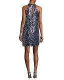 Sansa Sleeveless Sequined Shift Dress, Blue