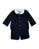 Velour Eton Suit w/ Shirt, Black, Size 12-24 Months