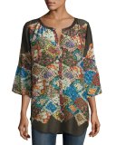 Tempo Button-Front Floral-Print Georgette Top