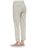 Rolled-Cuff Boyfriend Trousers, Light Khaki