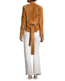 Button-Tab Slim Flared Trousers, White