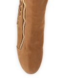Suede Laced-Side Over-the-Knee Boot, Beige