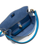 Milla Large Leather Hobo Bag, Navy Blue 