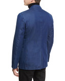Washed Denim Peak-Lapel Sport Jacket, Dark Indigo