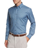Check Long-Sleeve Sport Shirt, Light Blue/Green