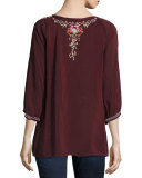 Moon 3/4-Sleeve Embroidered Blouse
