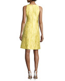 Sleeveless Floral Brocade Cocktail Dress, Yellow
