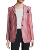 Geometric-Jacquard One-Button Jacket, Red/Multi